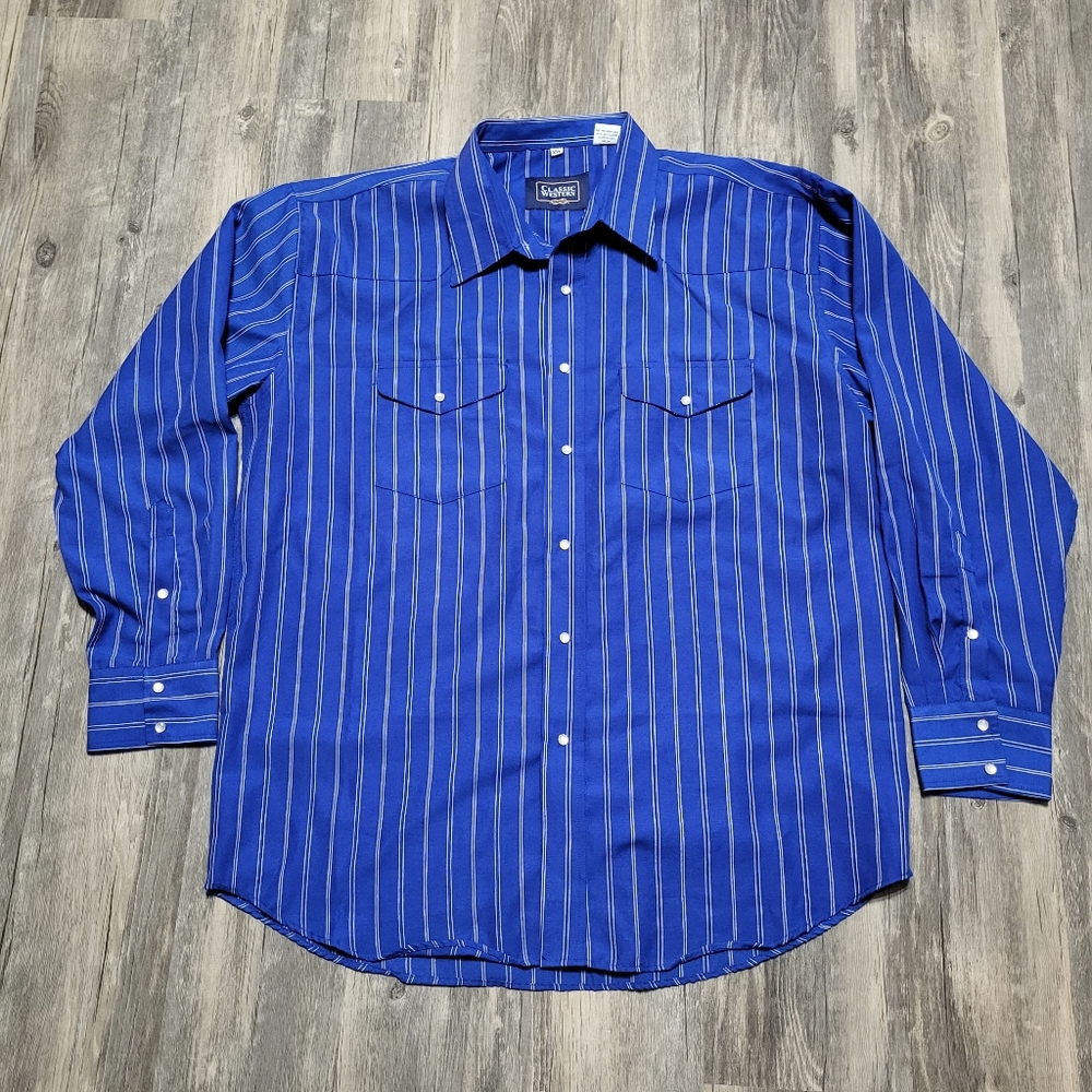 Vintage Classic Western Pearl Snap Shirt Long Sleeve Striped Button Up Size 2XL